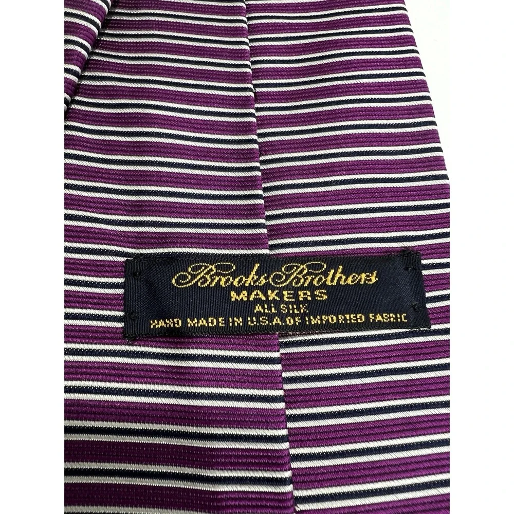 Brooks Brothers Makers Purple Stripe Tie Hand Woven Made USA Classic Necktie B22